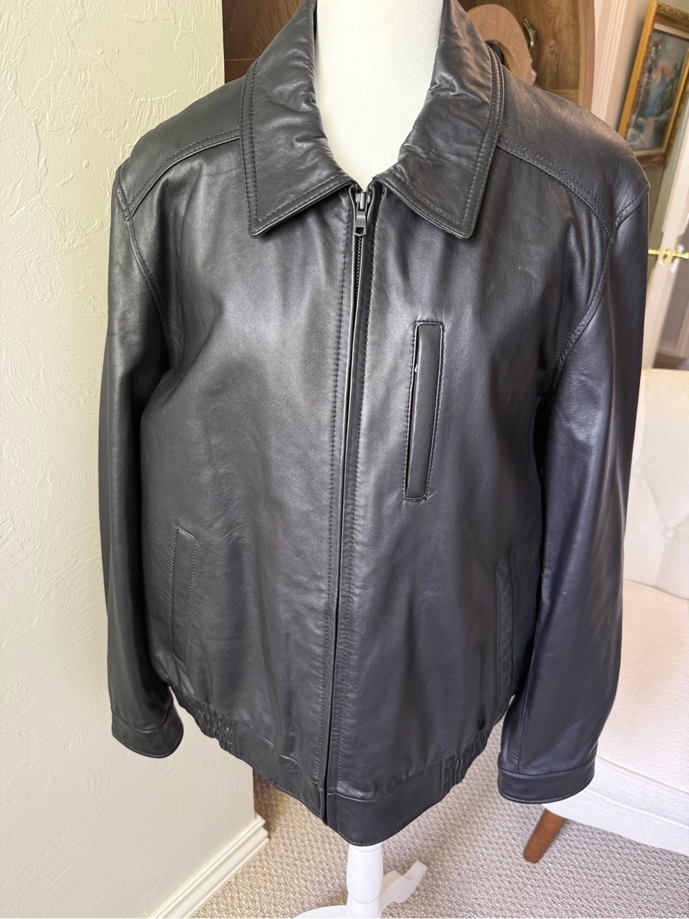 Tommy Hilfiger Men’s XL Genuine Leather Jacket Removable Wool Liner Black